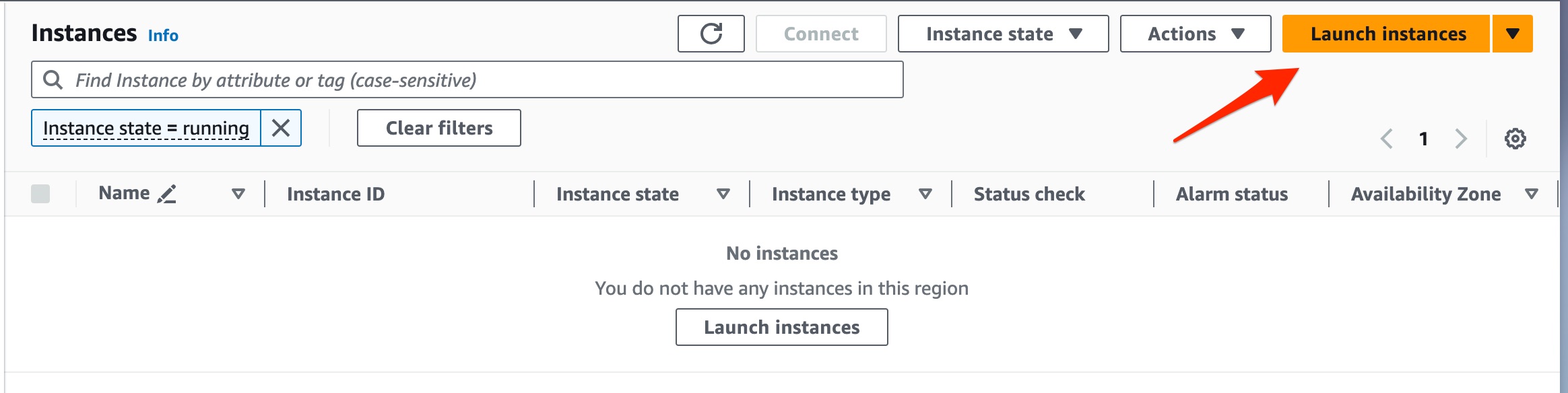 Screenshot indicating the Launch Instances button